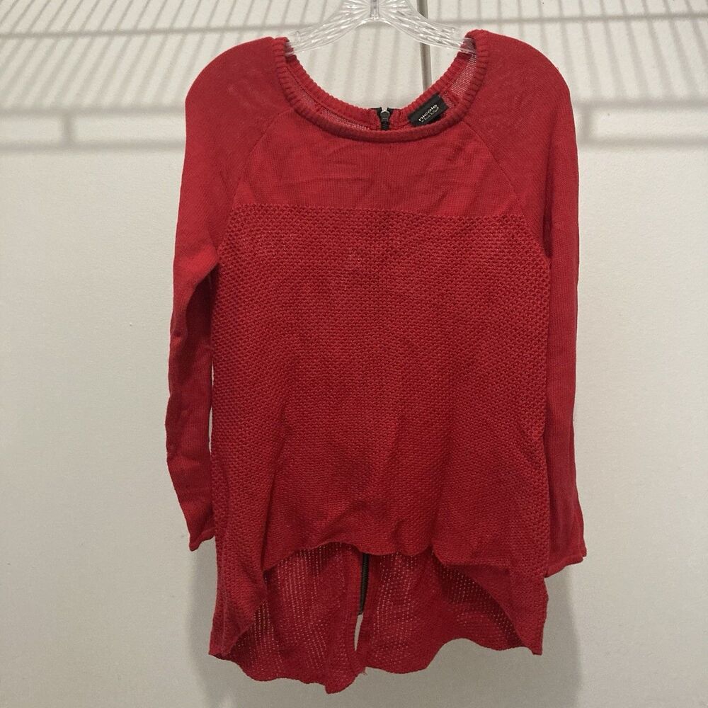 NICOLE Nicole Miller red back zip high-low hem long sleeve scoop neck sweater M